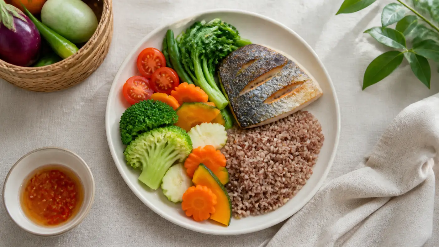 khẩu phần dinh dưỡng cân đối trên đĩa